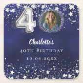 40e verjaardag navy blauw zilveren sterren foto kartonnen onderzetters (Voorkant)
