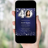 40e verjaardag navy blauw zilveren sterren foto lu kaart