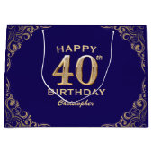40e verjaardag Navy Blue en Gold Glitter Groot Cadeauzakje (Voorkant)