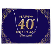 40e verjaardag Navy Blue en Gold Glitter Groot Cadeauzakje (Achterkant)