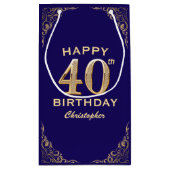40e verjaardag Navy Blue en Gold Glitter Klein Cadeauzakje (Achterkant)