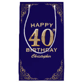 40e verjaardag Navy Blue en Gold Glitter Klein Cadeauzakje (Voorkant)