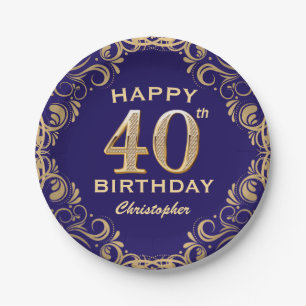 40e verjaardag Navy Blue en Gold Glitter Papieren Bordje