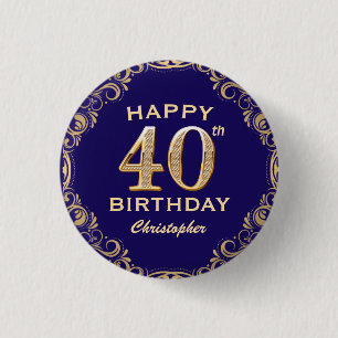 40e verjaardag Navy Blue en Gold Glitter Ronde Button 3,2 Cm