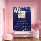 40e verjaardag Navy Blue Silver Stars Foto welkom Poster
