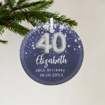 40e verjaardag Navy Blue Silver Stars Glas Ornament<br><div class="desc">Een marineblauwe achtergrondkleur met faux zilveren sterren. De blauwe kleur is ongelijk. Jouw namen,  tekst/datum toevoegen</div>