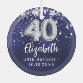 40e verjaardag Navy Blue Silver Stars Glas Ornament (Voorkant)