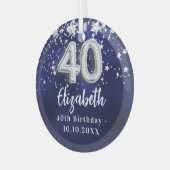 40e verjaardag Navy Blue Silver Stars Glas Ornament (Voorkant links)