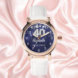 40e verjaardag Navy Blue Silver Stars Horloge