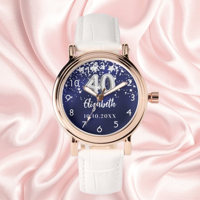 40e verjaardag Navy Blue Silver Stars Horloge (Creator heeft geüpload)
