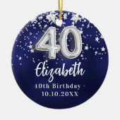 40e verjaardag Navy Blue Silver Stars Keramisch Ornament (Voorkant)