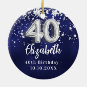 40e verjaardag Navy Blue Silver Stars Keramisch Ornament (Achterkant)