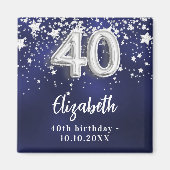 40e verjaardag Navy Blue Silver Stars Magneet (Voorkant)