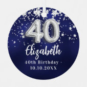 40e verjaardag Navy Blue Silver Stars Metalen Ornament (Voorkant)