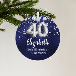 40e verjaardag Navy Blue Silver Stars Metalen Ornament<br><div class="desc">Een marineblauwe achtergrondkleur met faux zilveren sterren. De blauwe kleur is ongelijk. Jouw namen,  tekst/datum toevoegen</div>