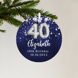 40e verjaardag Navy Blue Silver Stars Metalen Ornament