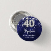 40e verjaardag Navy Blue Silver Stars Ronde Button 3,2 Cm (Voorkant /achterkant)