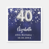 40e verjaardag Navy Blue Silver Stars Servet (Voorkant)