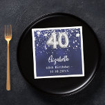 40e verjaardag Navy Blue Silver Stars Servet<br><div class="desc">Voor een 40ste verjaardag. Een marineblauwe achtergrondkleur met faux zilveren sterren. De blauwe kleur is ongelijk. Voeg jouw naam,  tekst toe.</div>