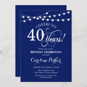 40e verjaardag - Navy Blue White Kaart (Voorkant / Achterkant)