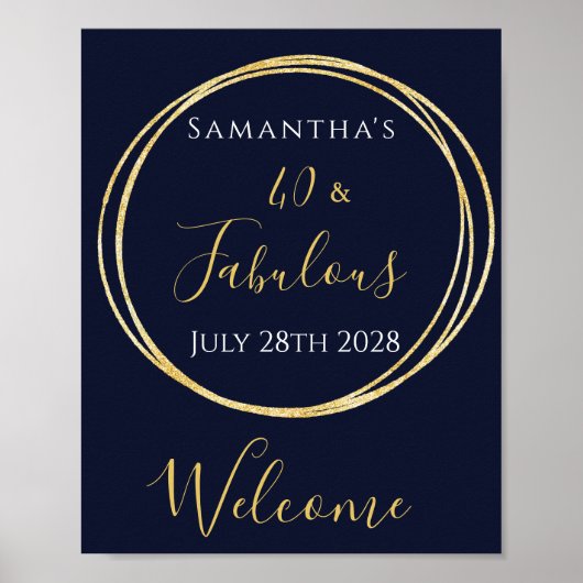 40e verjaardag Navy Gold verjaardagsfeest welkom Poster (Voorkant)