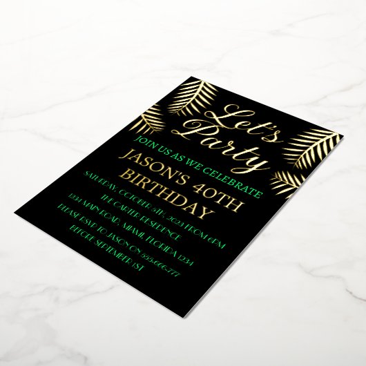 40e verjaardag Neon Green Black Gold Foil QR-code Folie Uitnodiging (Gedraaid)