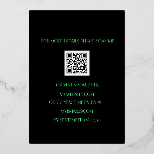 40e verjaardag Neon Green Black Gold Foil QR-code Folie Uitnodiging (Achterkant)
