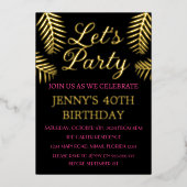 40e verjaardag Neon Pink Black Gold Foil QR-code Folie Uitnodiging (Voorkant)