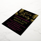 40e verjaardag Neon Pink Black Gold Foil QR-code Folie Uitnodiging (Gedraaid)