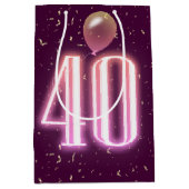 40e verjaardag Neon Sign en Confetti Medium Cadeauzakje (Voorkant)