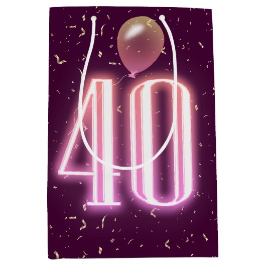 40e verjaardag Neon Sign en Confetti Medium Cadeauzakje (Voorkant)
