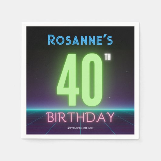 40e verjaardag Neon Sign Funny 80s Retro Aangepast Servet (Voorkant)
