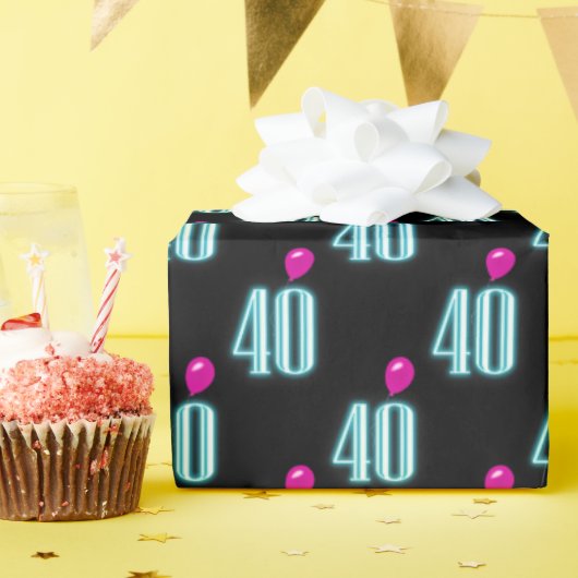 40e verjaardag Neon Sign met ballon Cadeaupapier (Verjaardagsfeest)