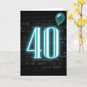 40e verjaardag Neon Sign on Brick Kaart (Gele Bloem)