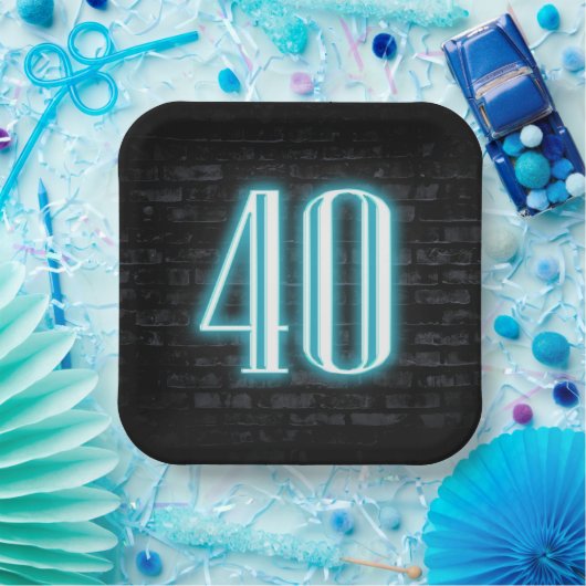 40e verjaardag Neon Sign on Brick Papieren Bordje (Feest)
