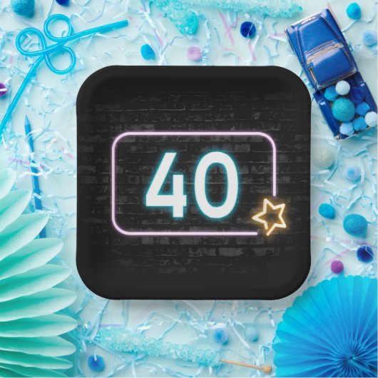 40e verjaardag Neon Sign On Brick Papieren Bordje (Feest)