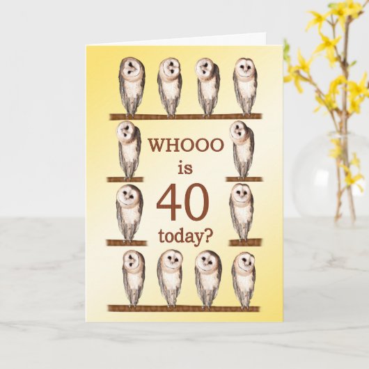 40e verjaardag, nieuwsgierige uilen kaart (Gele Bloem)