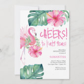 40e verjaardag nodigt Waterverf roze flamingo uit Kaart (Voorkant)