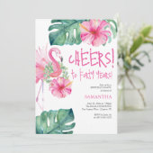 40e verjaardag nodigt Waterverf roze flamingo uit Kaart (Staand voorkant)