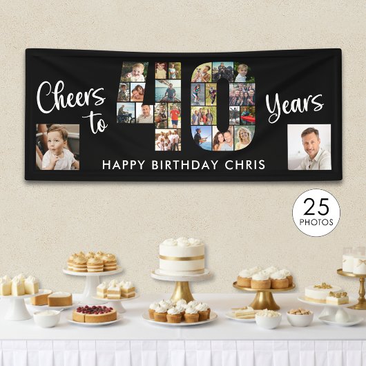 40e Verjaardag Nummer 25 Fotocollage Proost Spandoek