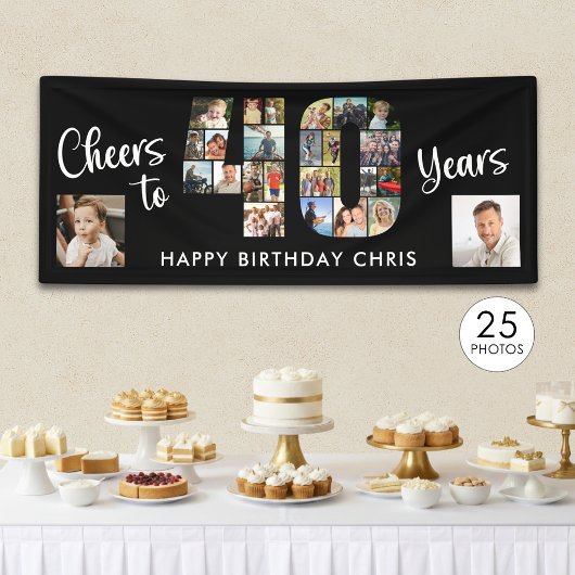 40e Verjaardag Nummer 25 Fotocollage Proost Spandoek