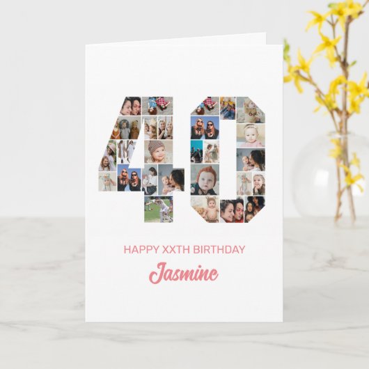 40e verjaardag nummer 40 Foto Collage gepersonalis Kaart (Gele Bloem)