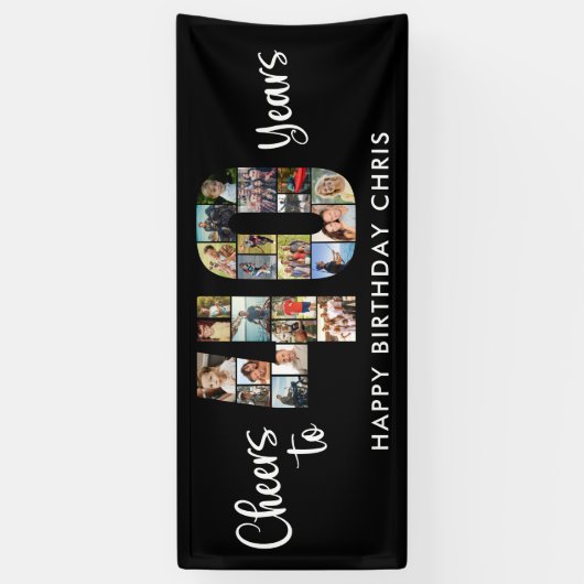 40e verjaardag nummer 40 foto collage juichen spandoek (Verticaal)