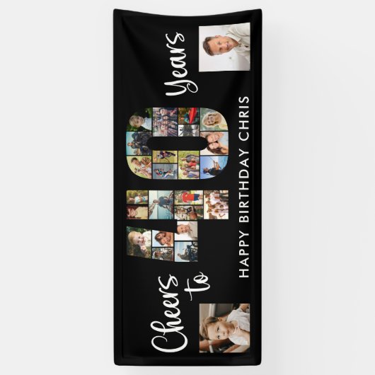 40e verjaardag nummer 40 foto collage juichen spandoek (Verticaal)