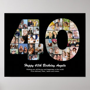 40e verjaardag nummer 40 Fotocollage Gift Poster
