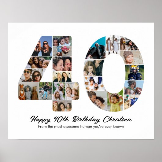 40e Verjaardag Nummer 40 Fotocollage Jubileum Poster (Voorkant)