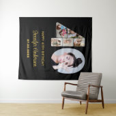 40e verjaardag nummer 40 Fotocollage Modern Zwart Wandkleed (In Situ (horizontaal))