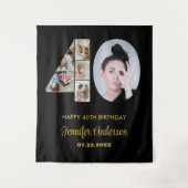 40e verjaardag nummer 40 Fotocollage Modern Zwart Wandkleed (Voorkant)