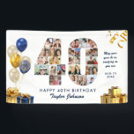 40e verjaardag Nummer 40 Fotocollage Wit Goud Spandoek<br><div class="desc">Maak een grote statement op hun grote dag met deze aangepaste fotocollage-verjaardagsfeestbanner. Verander je favoriete herinneringen in een verbluffende visuele viering. Met een collage van foto's in de vorm van een groot getal, kun je hiermee een leven lang hoogtepunten of de beste momenten van het afgelopen jaar laten zien. Of...</div>