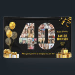 40e verjaardag Nummer 40 Fotocollage Zwart Goud Spandoek<br><div class="desc">Maak een grote statement op hun grote dag met deze aangepaste fotocollage-verjaardagsfeestbanner. Verander je favoriete herinneringen in een verbluffende visuele viering. Met een collage van foto's in de vorm van een groot getal kun je met dit ontwerp een leven lang hoogtepunten of de beste momenten van het afgelopen jaar laten...</div>